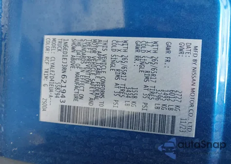 2024 Nissan Frontier Sl 4X2 из США, поврежденный, VIN 1N6ED1EJ3RN621943